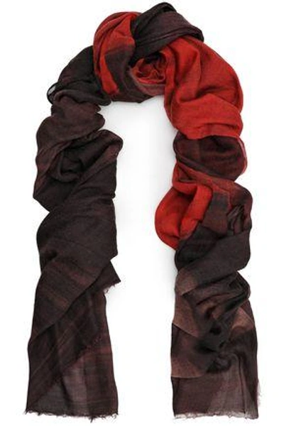 Shop Brunello Cucinelli Frayed Dégradé Cashmere Scarf In Dark Brown