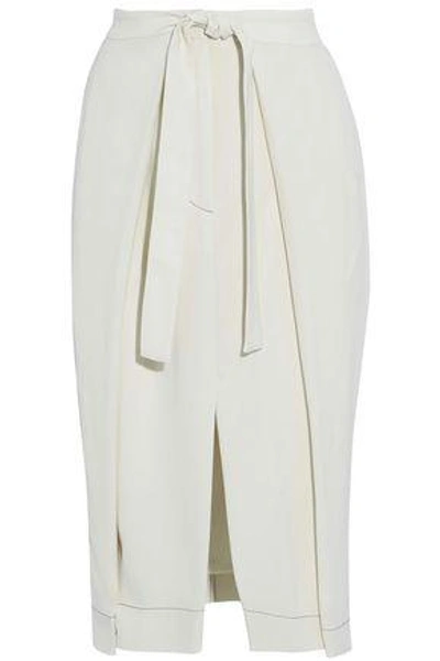 Shop Brunello Cucinelli Woman Tie-front Pleated Crepe Skirt Off-white