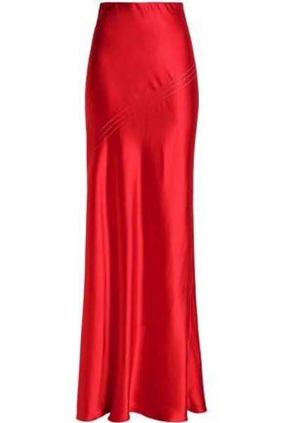 Shop Amanda Wakeley Woman Silk-satin Maxi Skirt Red