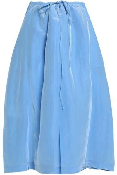 Shop Jil Sander Woman Pleated Sateen Midi Skirt Light Blue