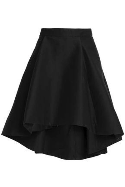 Shop Halston Heritage Flared Cotton And Silk-blend Skirt In Black