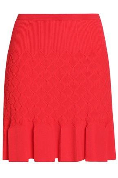 Shop Sandro Woman Gregoria Fluted Crochet-knit Mini Skirt Red
