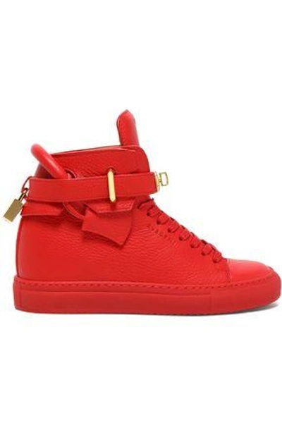 Shop Buscemi Woman Embellished Textured-leather High-top Sneakers Red