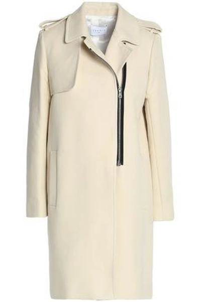Shop Sandro Woman Cotton-blend Twill Coat Ecru