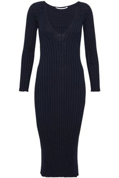 Shop Rosetta Getty Woman Ribbed-knit Midi Dress Midnight Blue