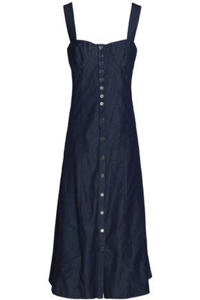 Shop Tibi Woman Button-detailed Denim Midi Dress Dark Denim