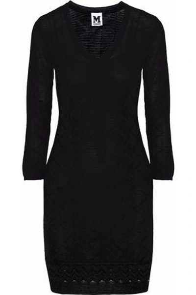Shop M Missoni Woman Ribbed And Crochet-knit Wool-blend Mini Dress Black