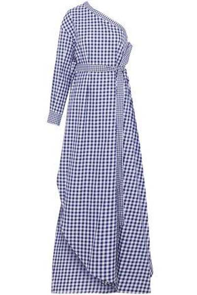 Shop Rosetta Getty Woman One-shoulder Gingham Cotton Maxi Dress Navy