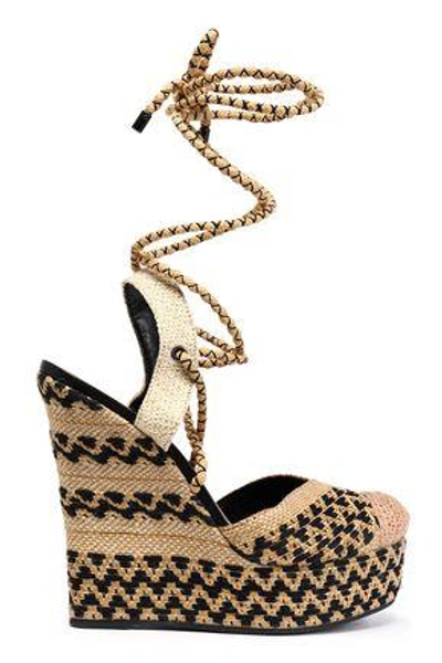 Shop Schutz Woman Amandinha Woven Espdarille Wedge Sandals Beige