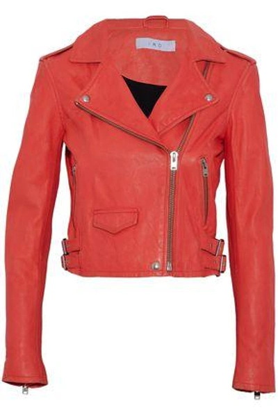 Shop Iro Woman Washed Leather Biker Jacket Papaya