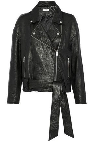 Shop Iro Woman Belted Textured-leather Biker Jacket Black