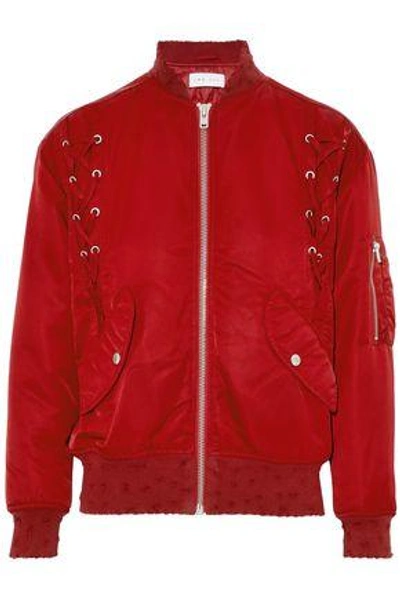 Shop Iro Lace-up Distressed Shell Bomber Jacket In Crimson