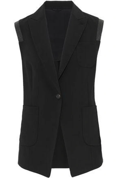 Shop Brunello Cucinelli Woman Bead-embellished Stretch-wool Vest Black