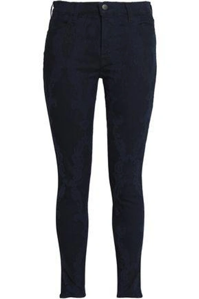 Shop J Brand Jacquard Mid-rise Skinny Jeans In Dark Denim