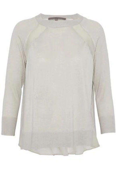 Shop Halston Heritage Layered Silk Chiffon-paneled Stretch-knit Top In Gray