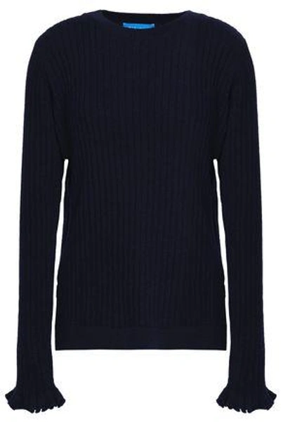 Shop M.i.h. Jeans Woman Ribbed Cashmere And Merino Wool-blend Sweater Navy