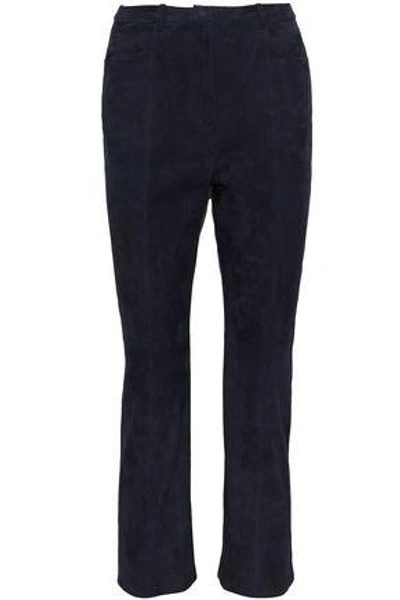 Shop Rosetta Getty Woman Cropped Suede Bootcut Pants Indigo