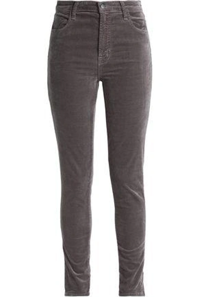 Shop J Brand Maria Cotton-blend Velvet Skinny Pants In Taupe