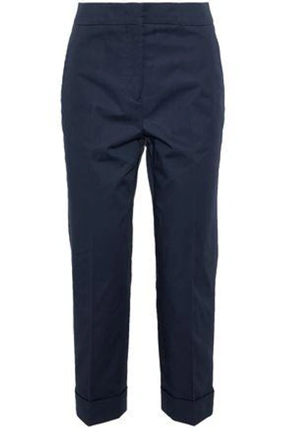 Shop Jil Sander Woman Cropped Cotton-poplin Tapered Pants Midnight Blue