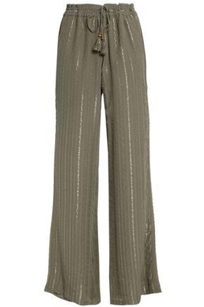 Shop Joie Woman Metallic Striped Silk-blend Wide-leg Pants Army Green