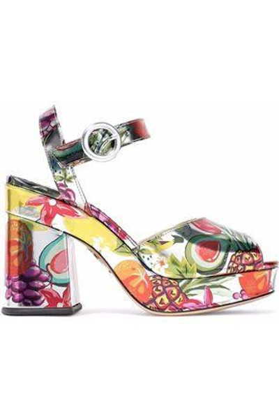 Shop Charlotte Olympia Woman Metallic Printed Leather Platform Sandals Silver