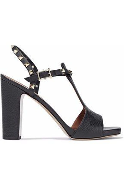 Shop Valentino Garavani Woman Rockstud Pebbled-leather Sandals Black