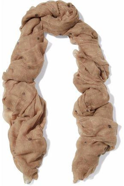Shop Brunello Cucinelli Frayed Printed Cashmere Scarf In Light Brown