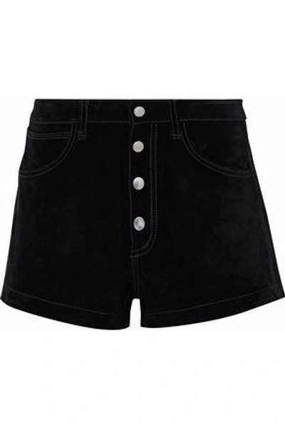 Shop Rag & Bone Woman Button-detailed Suede Shorts Black