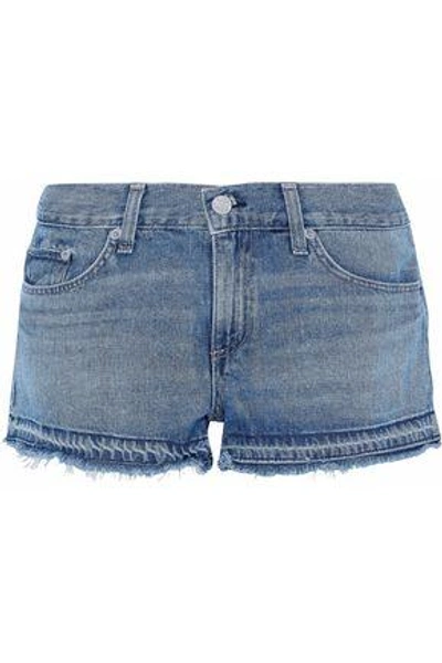 Shop Rag & Bone Woman Frayed Denim Shorts Light Denim