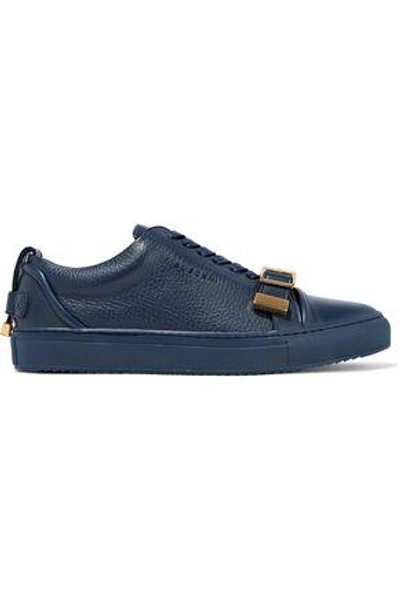 Shop Buscemi Woman Buckled Smooth And Pebbled-leather Sneakers Navy