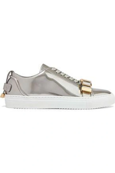 Shop Buscemi Woman Buckled Mirrored-leather Sneakers Platinum