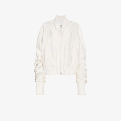 Shop Ann Demeulemeester Ruched Cashmere Cotton-blend Bomber Jacket In White