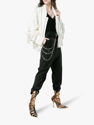 Shop Ann Demeulemeester Ruched Cashmere Cotton-blend Bomber Jacket In White