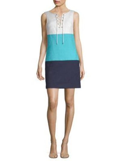 Shop Trina Turk Miss Brady Colorblock Dress In Teal Crush