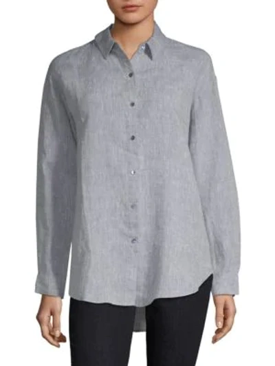 Shop Eileen Fisher Organic Linen Button-down Shirt In Chambray