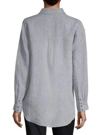 Shop Eileen Fisher Organic Linen Button-down Shirt In Chambray