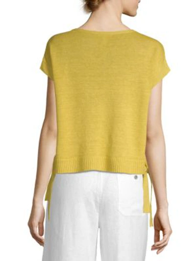 Shop Eileen Fisher Organic Linen Knit Short Sleeve Sweater In White