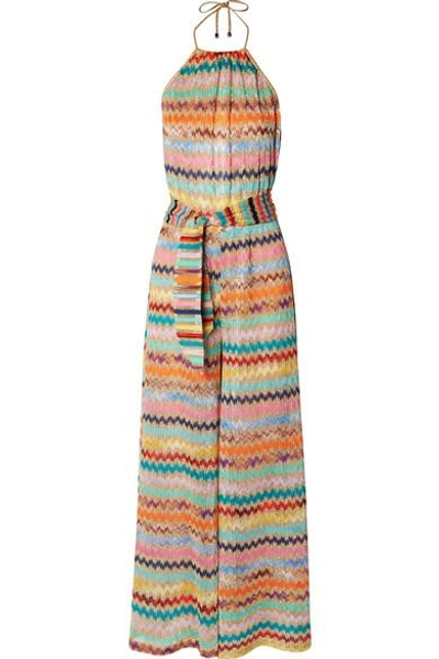 Shop Missoni Mare Metallic Crochet-knit Jumpsuit In Orange