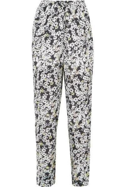 Shop See By Chloé Floral-print Crepe De Chine Straight-leg Pants In Navy