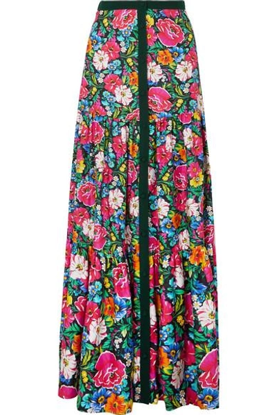 Shop Mary Katrantzou Parakeet Floral-print Silk-twill Maxi Skirt In Pink