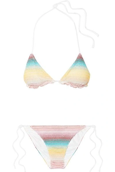 Shop Missoni Mare Metallic Crochet-knit Triangle Bikini In Baby Pink