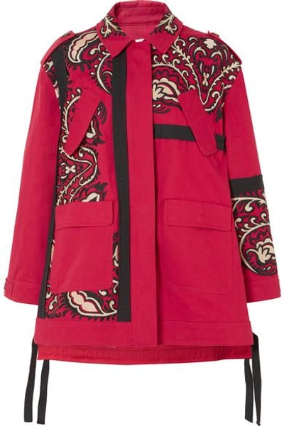 Shop Red Valentino Oversized Embroidered Cotton-twill Jacket In Red