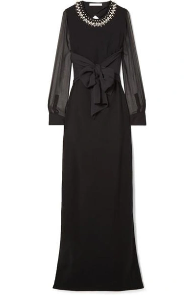 Shop Givenchy Embellished Silk And Tulle-trimmed Stretch-cady Gown In Black