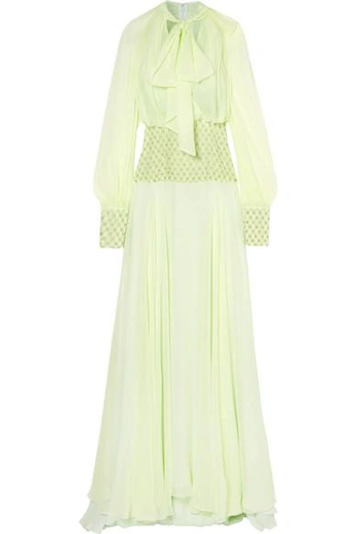 Shop Monique Lhuillier Embellished Silk-chiffon Gown In Mint