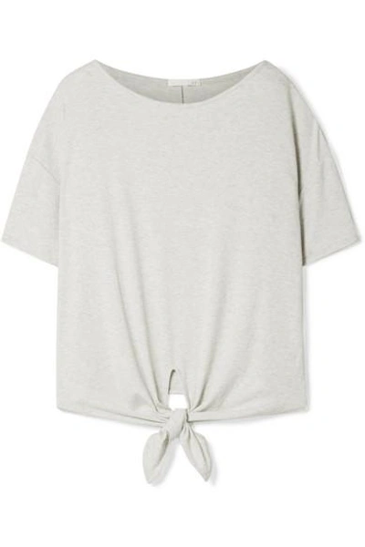 Shop Skin Nadene Tie-front Ribbed Stretch Pima Cotton And Modal-blend T-shirt In Stone