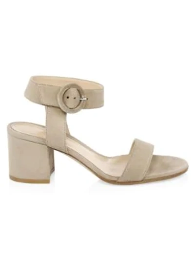 Shop Gianvito Rossi Block Heel Suede Sandals In Dark Beige