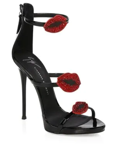 Shop Giuseppe Zanotti Coline Lips Leather Stiletto Sandals In Black