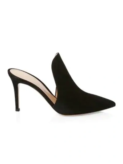 Shop Gianvito Rossi Point-toe Suede Mules In Black