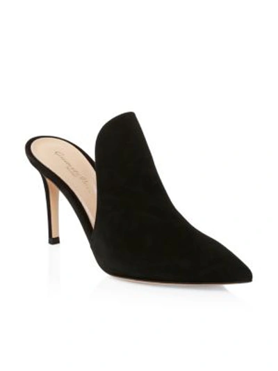 Shop Gianvito Rossi Point-toe Suede Mules In Black