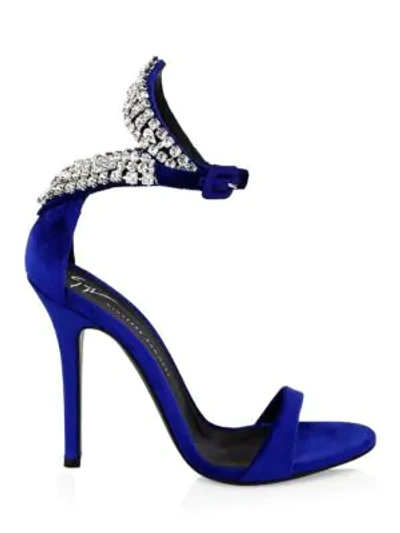 Shop Giuseppe Zanotti Alien Velvet & Crystal Stiletto Sandals In Electric Blue